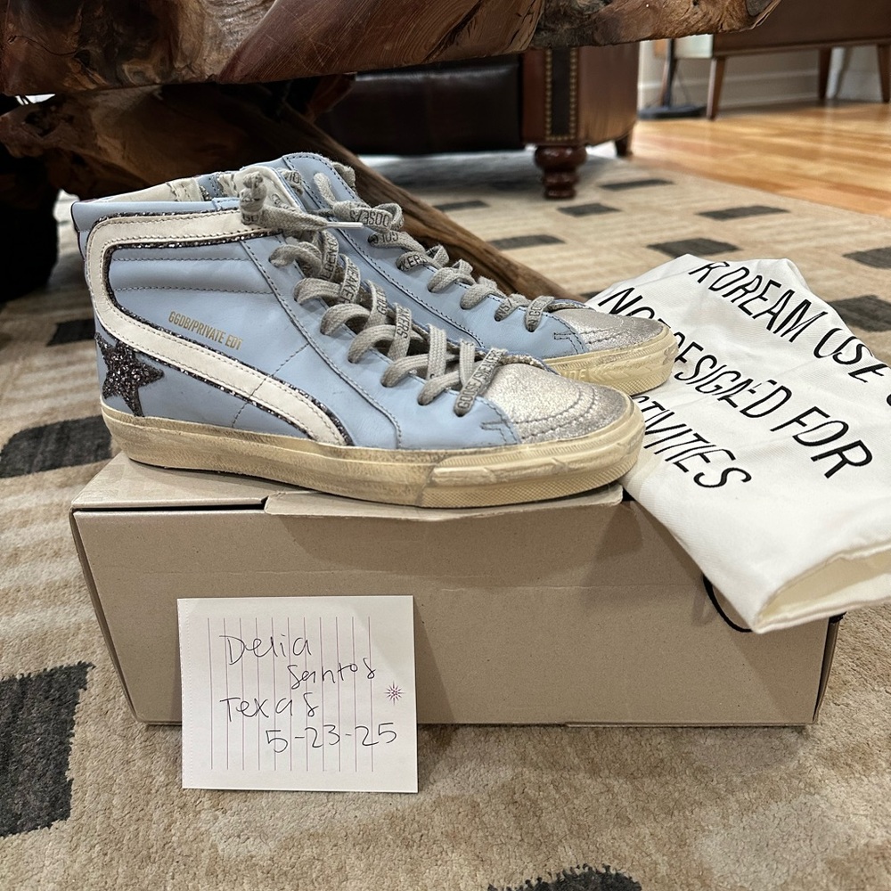 Golden Goose Blue and Silver Slide Sneakers